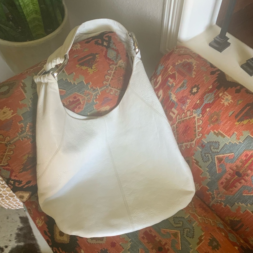 White pebbled leather hobo style bag